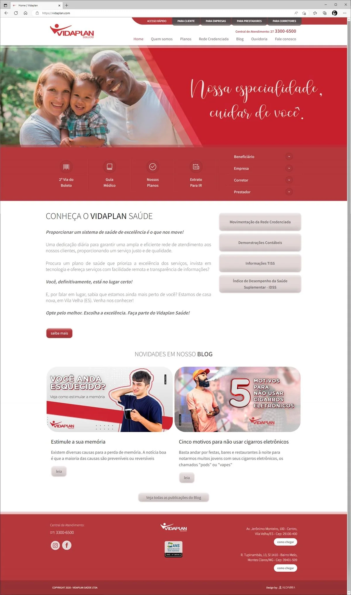 Projetos de Criar site: Layout da página inicial do site criado para a Vidaplan Saúde