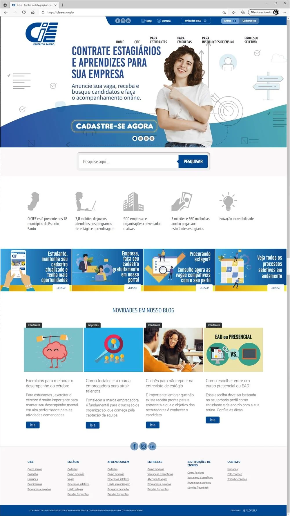 Projetos de Criar site: Layout da página inicial do site do CIEE-ES