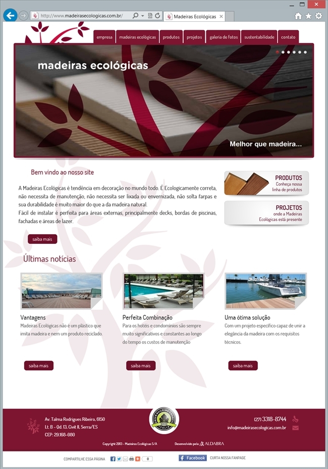 Projetos de Criar Site: Página inicial do site com destaque para as notícias da empresa
