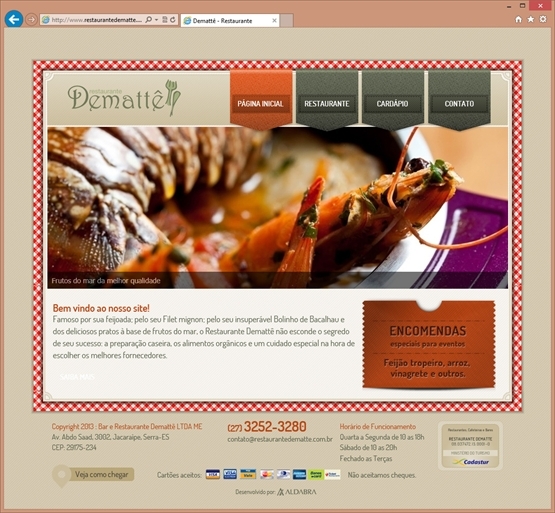 Projetos de Criar Site: Página inicial do site do Restaurante Demattê
