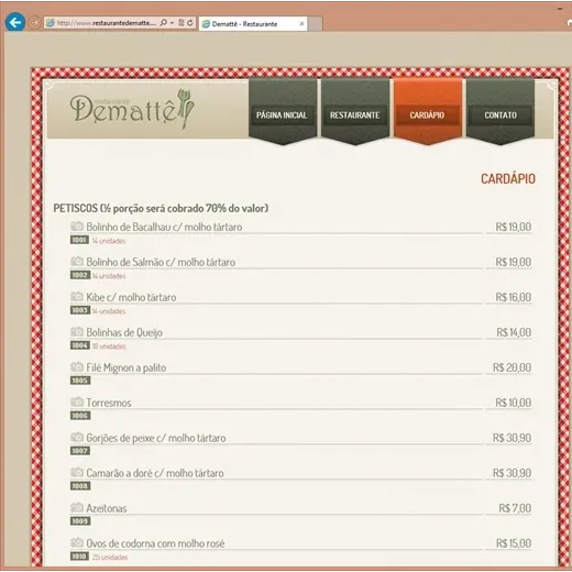 Layout responsivo do projeto de criação de sites: Página destinada ao cardápio