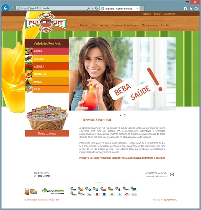 Projetos de Criar e-commerce: Página inicial da loja virtual Pulp Fruit