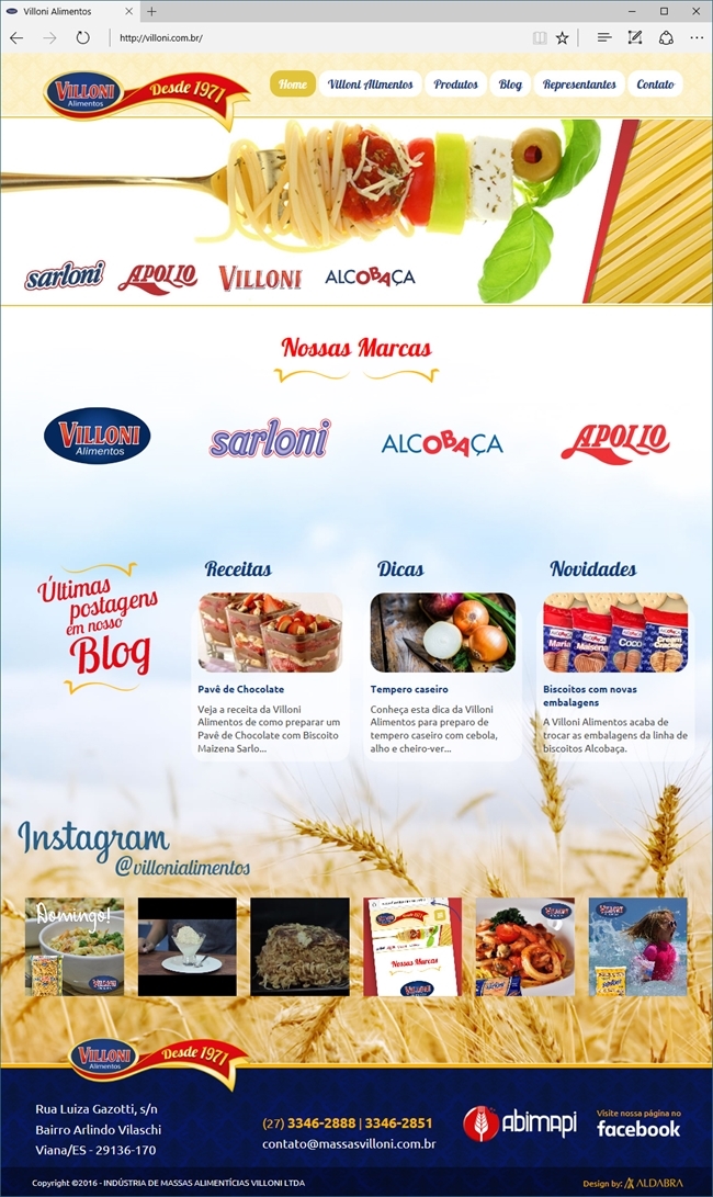 Layout página home - Villoni Alimentos