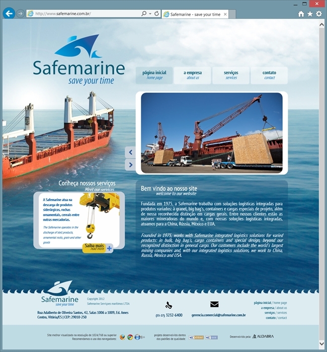 Projetos de Criar Site: Página inicial do site Safemarine