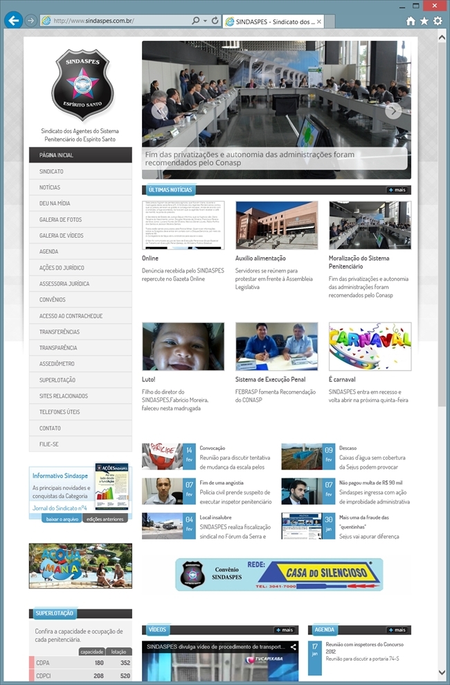 Projetos de Criar Site: Página inicial do portal de informações do SINDASPES