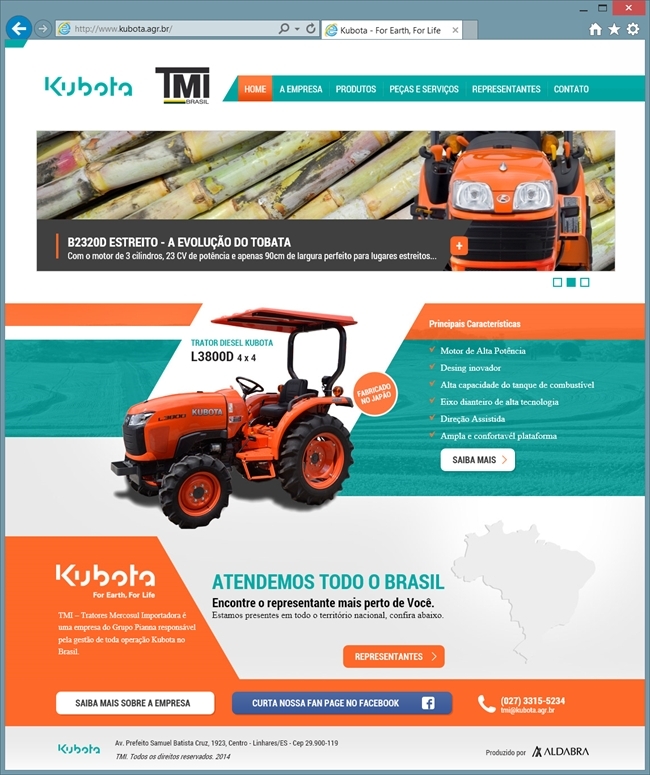 Projetos de Criar Site: Página inicial do site Kubota Tratores