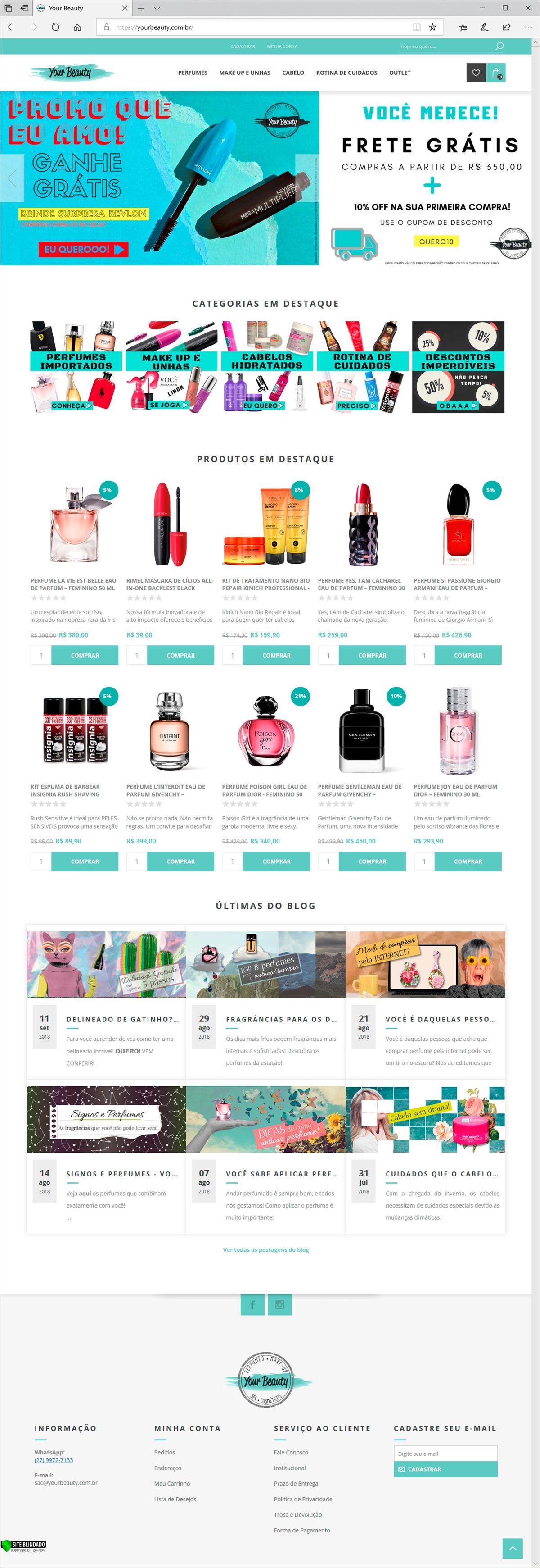 Projetos de Criar e-commerce: Layout da página inicial do e-commerce Your Beauty
