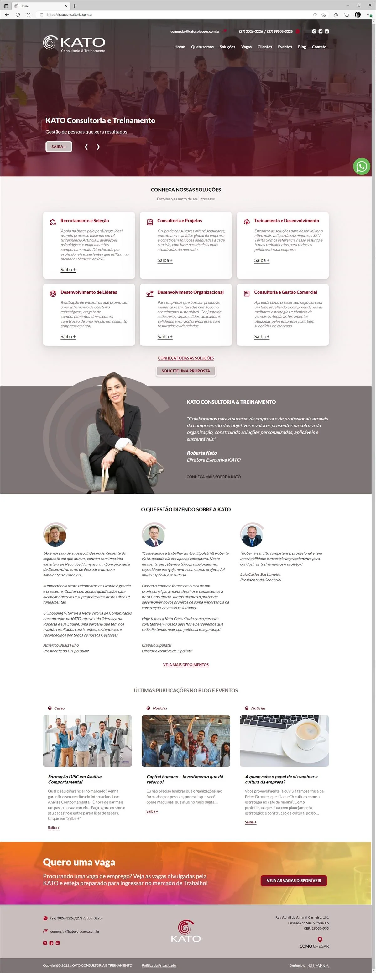 Projetos de Criar site: Layout da página inicial criada para o site da Kato