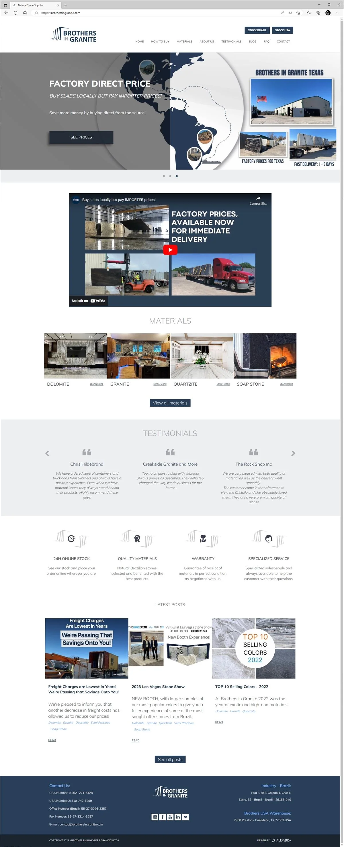 Projetos de Criar site: Layout da home do site criado para a empresa Brothers in Granite
