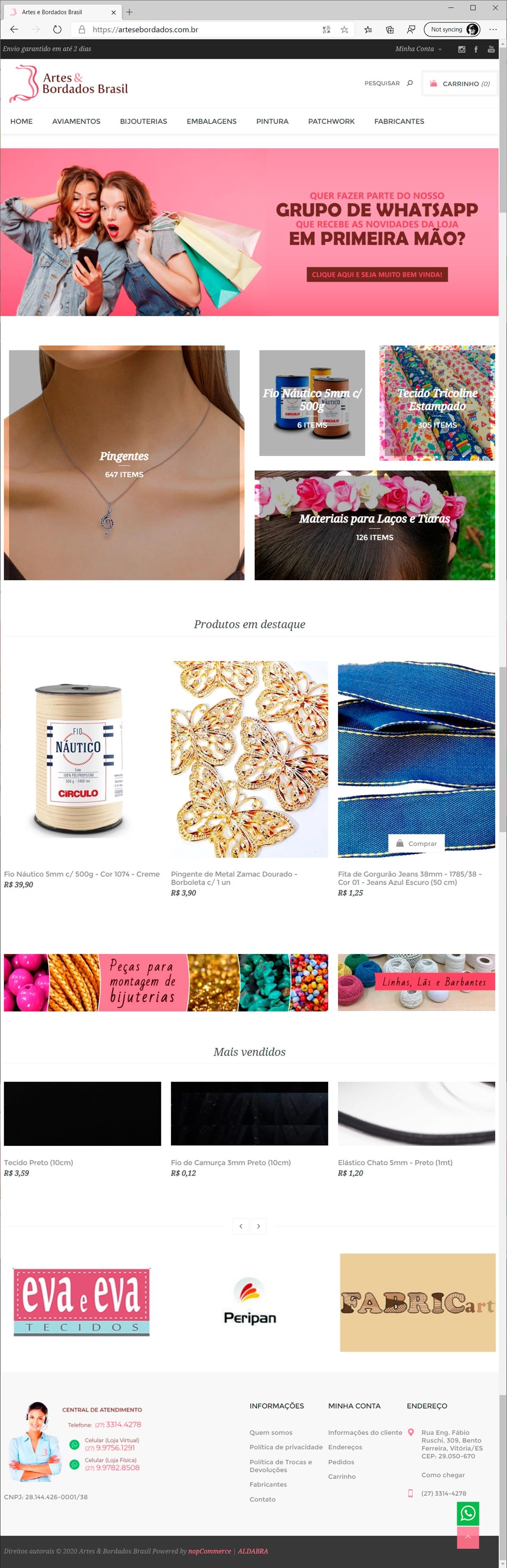 Projetos de Criar e-commerce: Página inicial do e-commerce Artes e Bordados Brasil