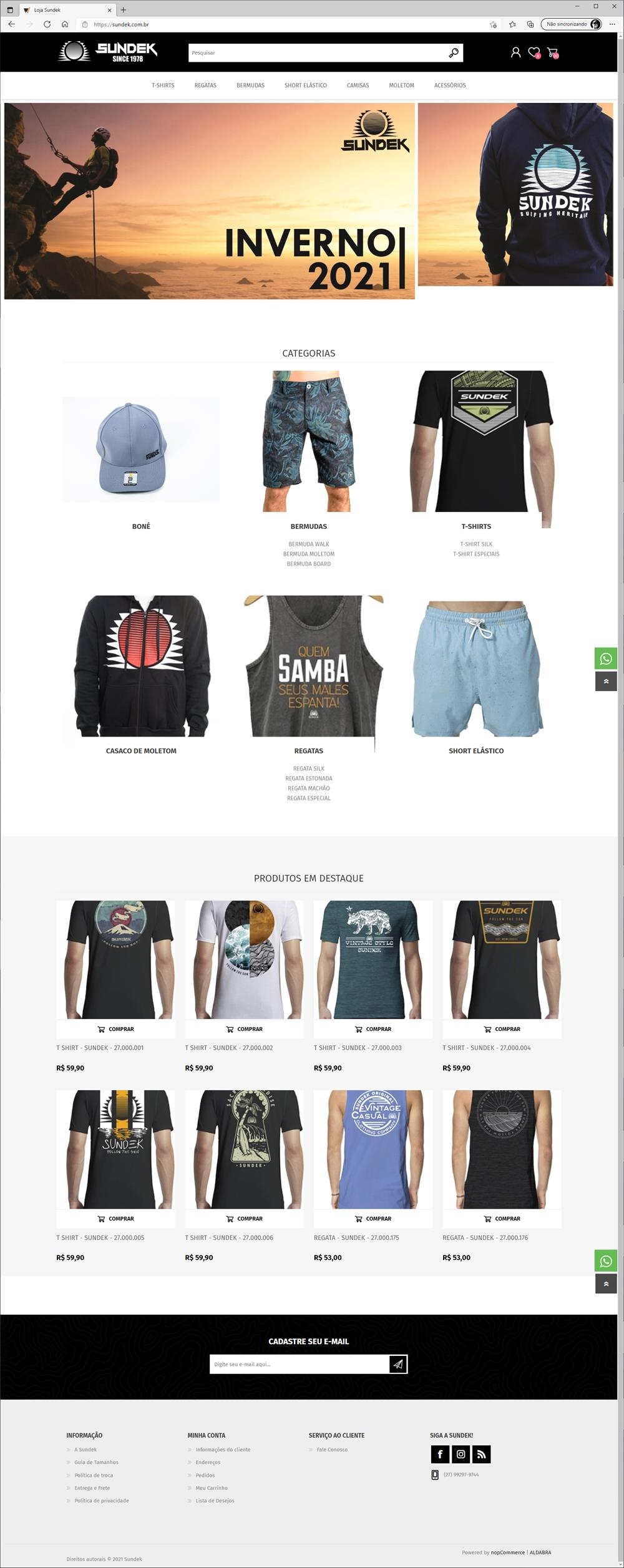 Projetos de Criar e-commerce: Layout da loja virtual do e-commerce da Sundek