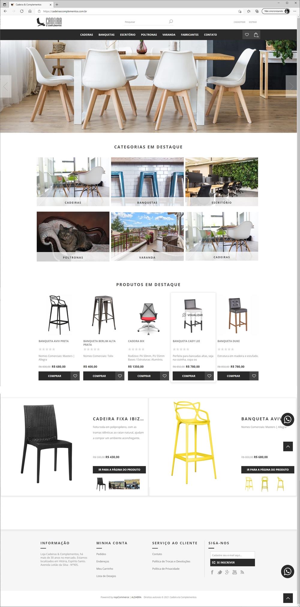 Projetos de Criar e-commerce: Design da página inicial da loja virtual Cadeira & Complementos