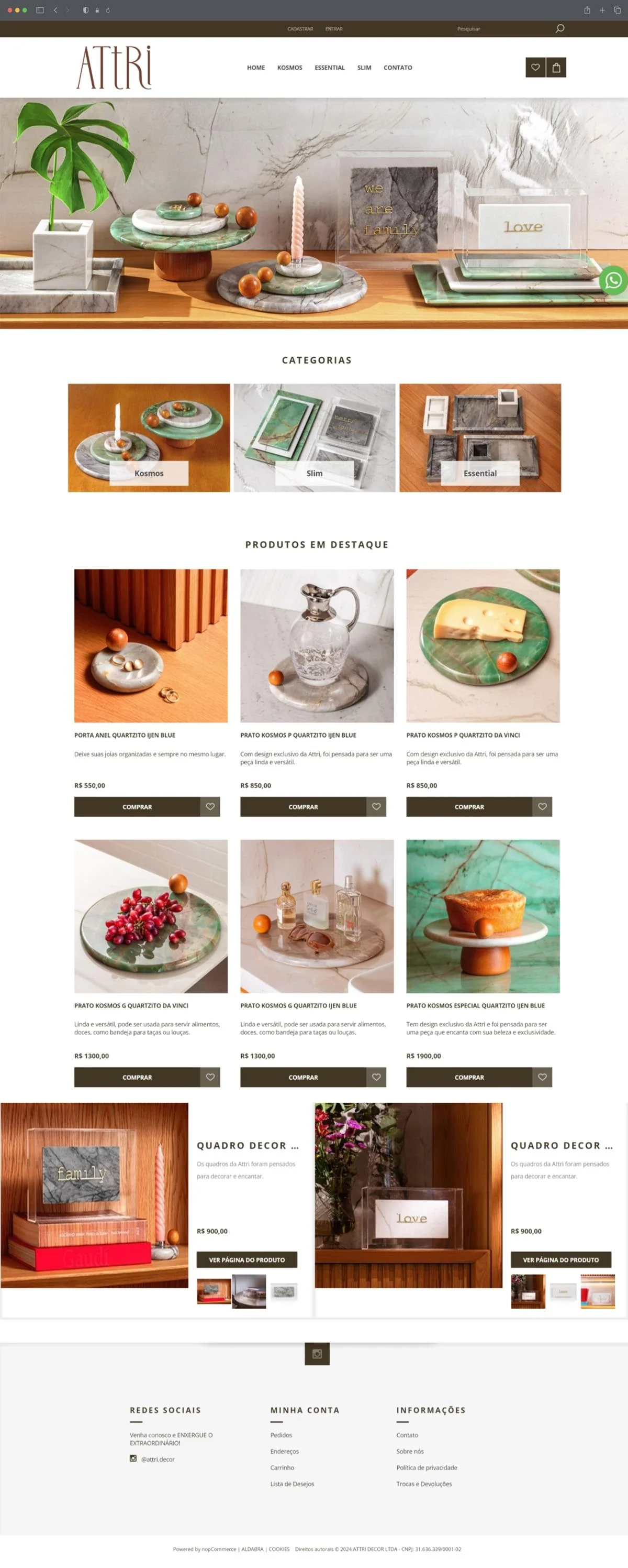 Projetos de Criar e-commerce: Layout da página inicial criada para a loja virtual Attri Decor
