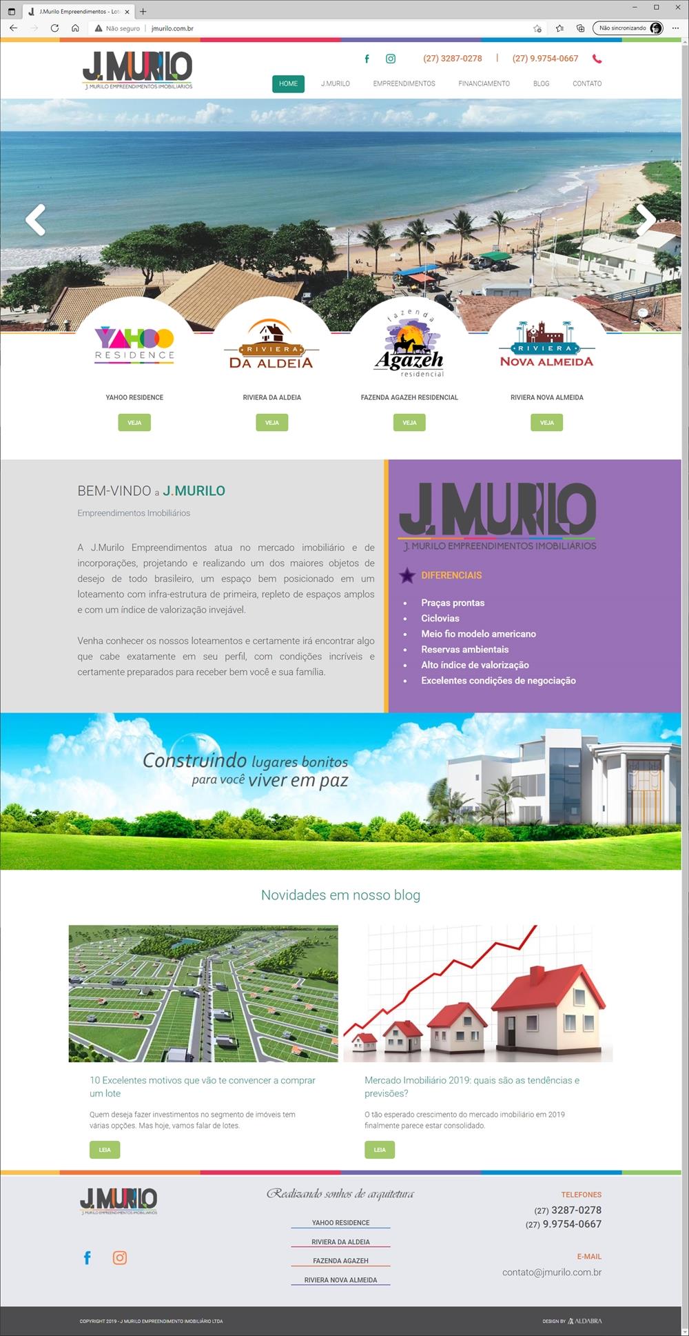 Projetos de Criar Site: Layout do site desenvolvido pela ALDABRA para a empresa J.Murilo
