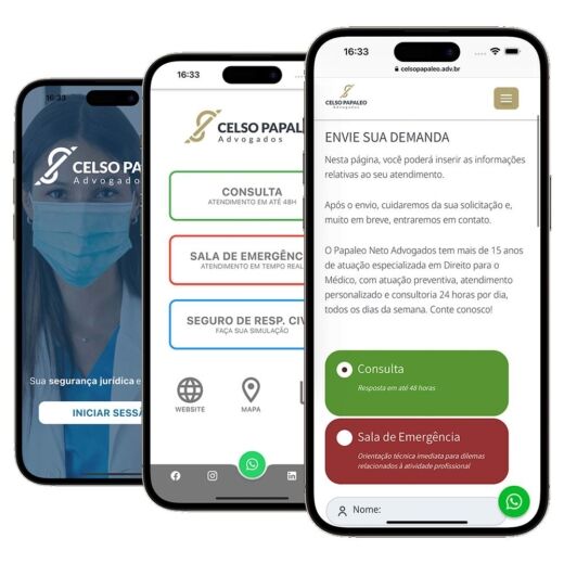 Layout responsivo do projeto de criação de sites: App Celso Papaleo Advogados