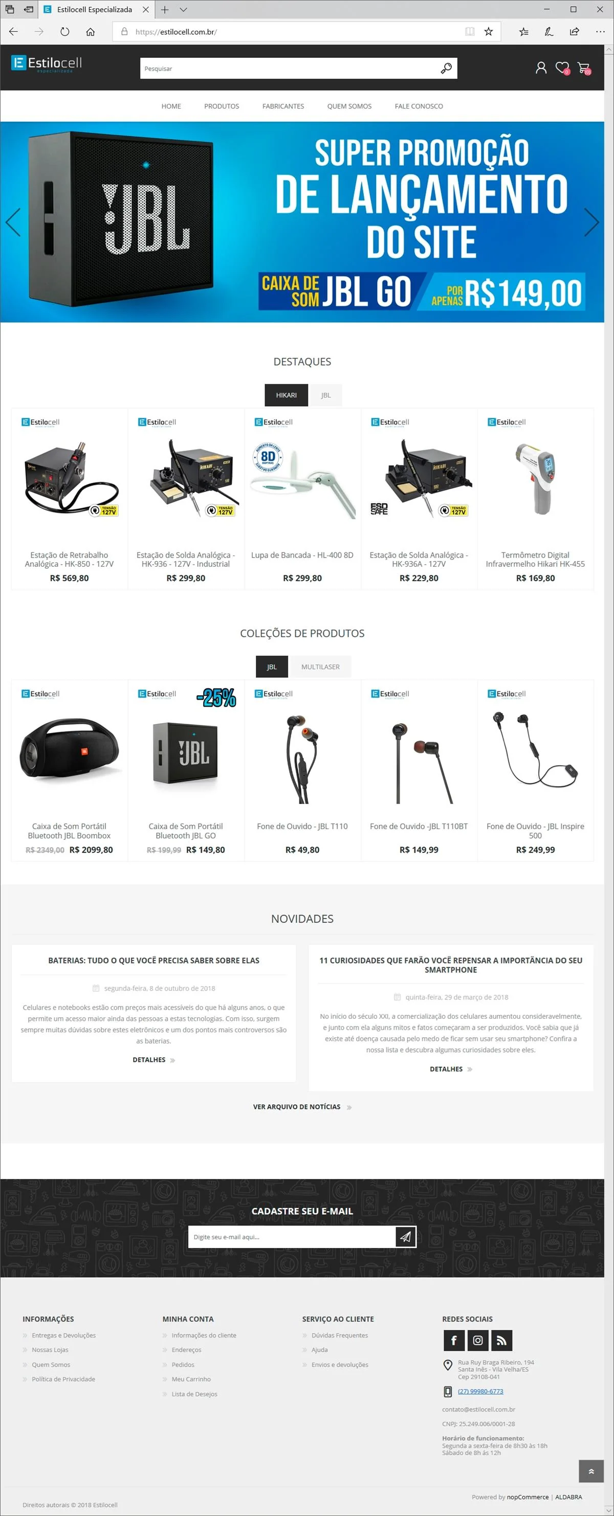 Projetos de Criar e-commerce: Layout da página inicial do e-commerce Estilo Cell